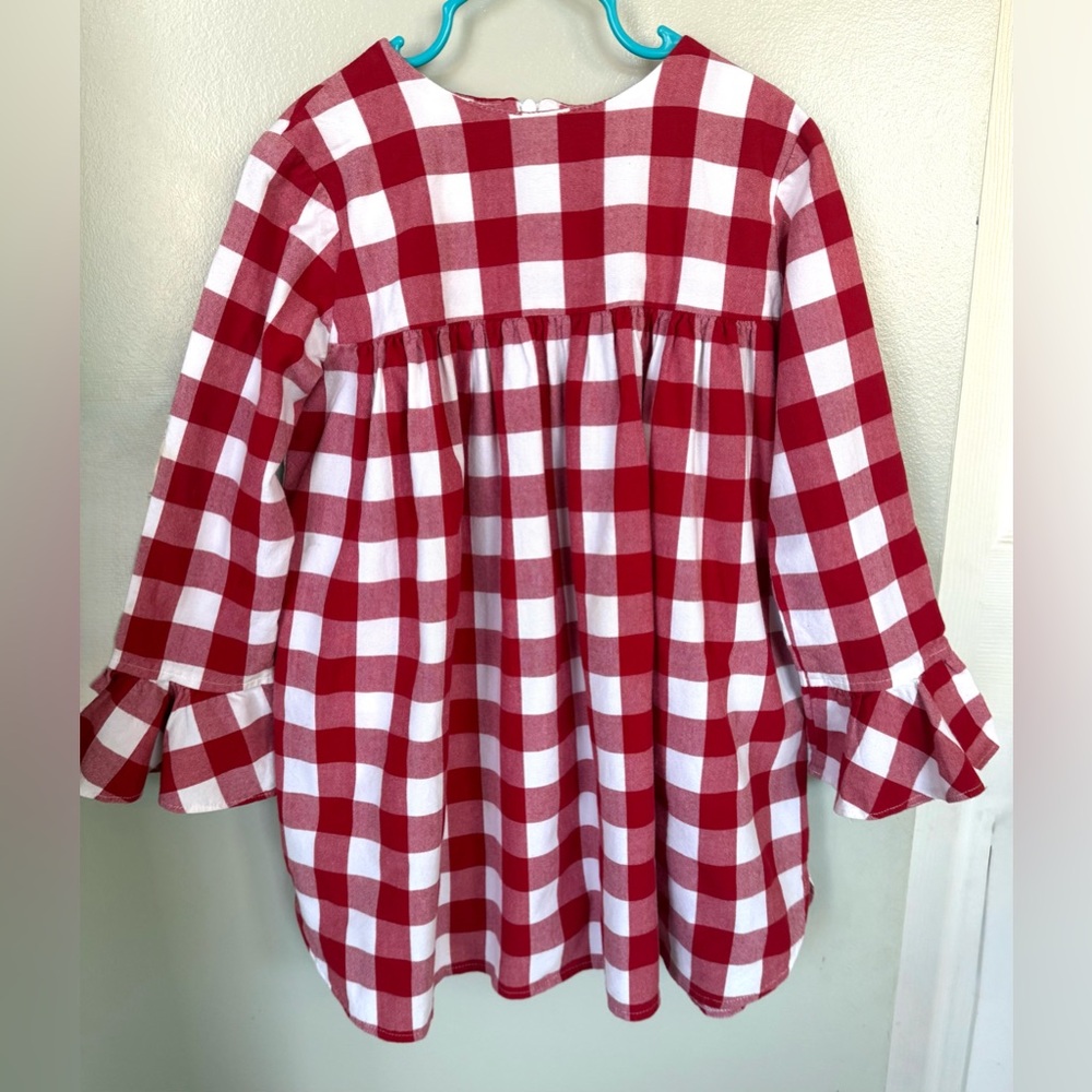 Hannah Kate Dress Girl’s 7 S/M Red White Checked Cotton Tunic Ruffle LS Sleeves